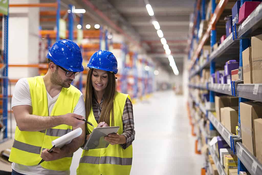 Operatori di magazzino LORAN che controllano le scorte per la logistica sanitaria